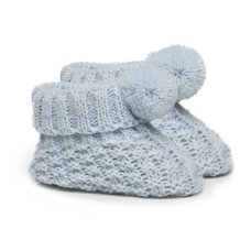 S443-B: Blue Check Bootees w/Pom Pom